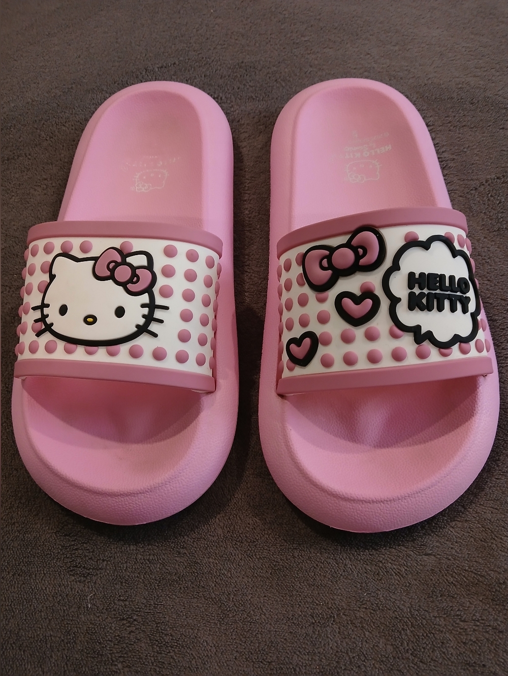 Hello Kitty Pink Slide Sandals with Bow & Heart Accents. Women's 6.